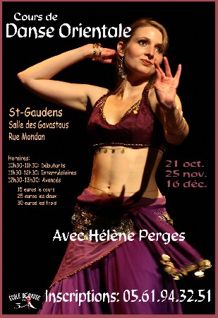 Affiche des cours de danse orientale d'Hélène Pergès.
